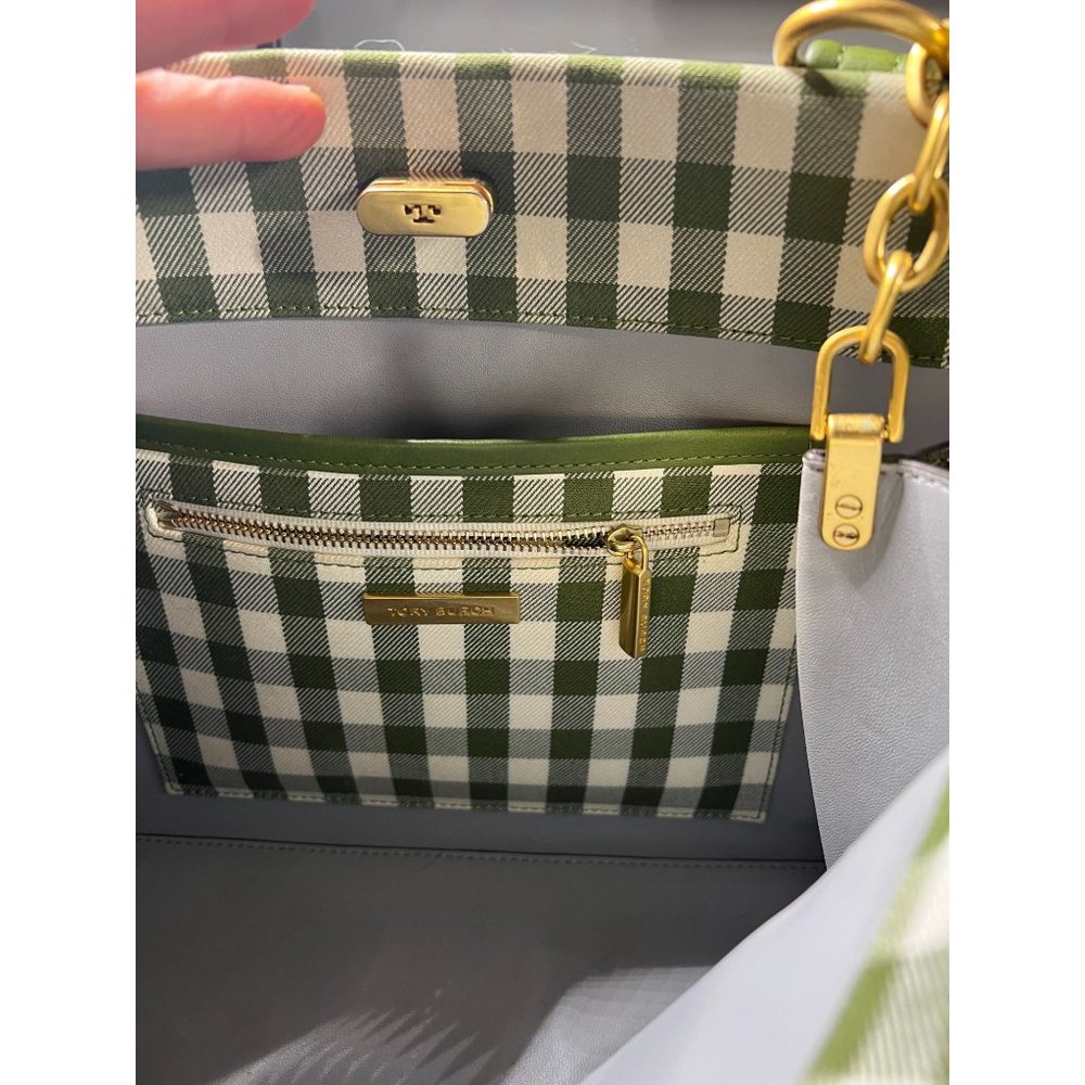 โบโบ AUTHENTIC TORY BURCH GREEN AND WHITE PLAID PETITE LEE RADZIWILL โบโบ - Picture 9 of 14